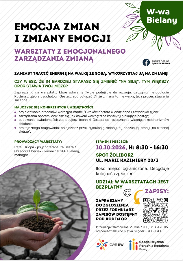 Plakat zajęć oferowanych przez Specjalistyczną Poradnię Rodzinną. Treść plakatu została umieszczona we wcześniejszej części strony.