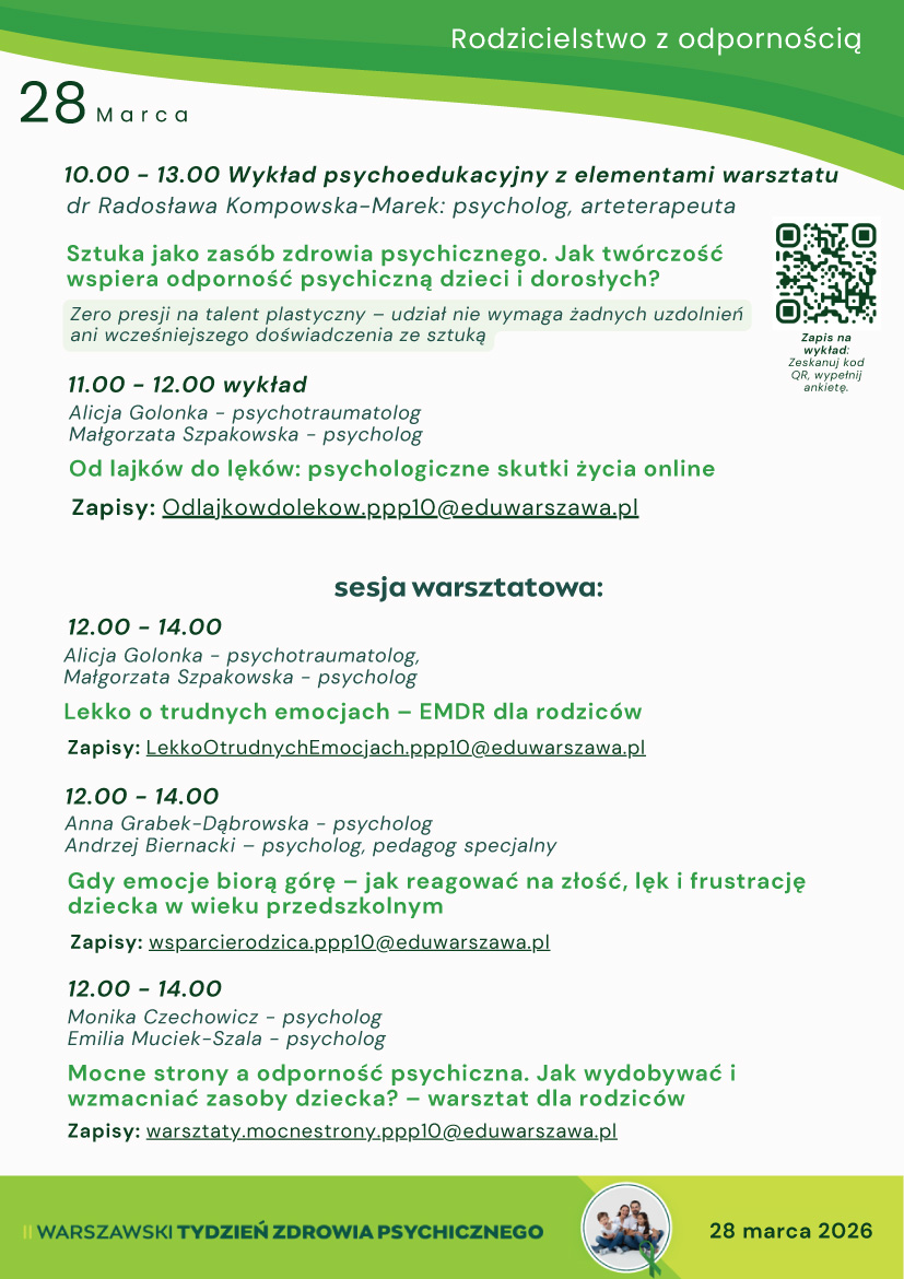 Plakat nr 3. Informacje o zapisach na poszczególne zajęcia organizowane w Poradni w ramach Wydarzenia. Treść dostępna w pliku PDF umieszczonym we wcześniejszej treści strony.